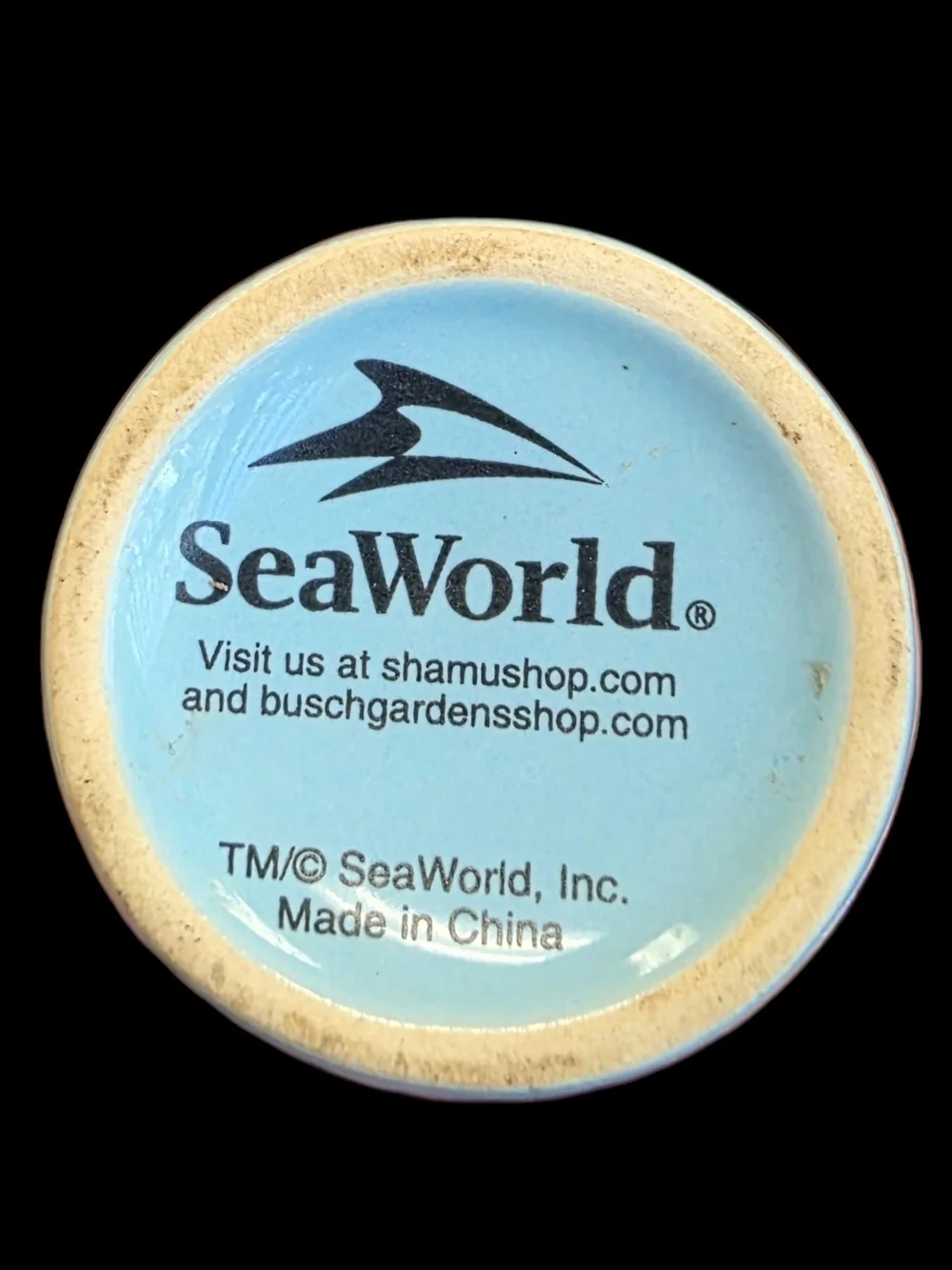 SeaWorld vintage 1994 White Ceramic Shot Glass Orca Whales Souvenir Keepsake